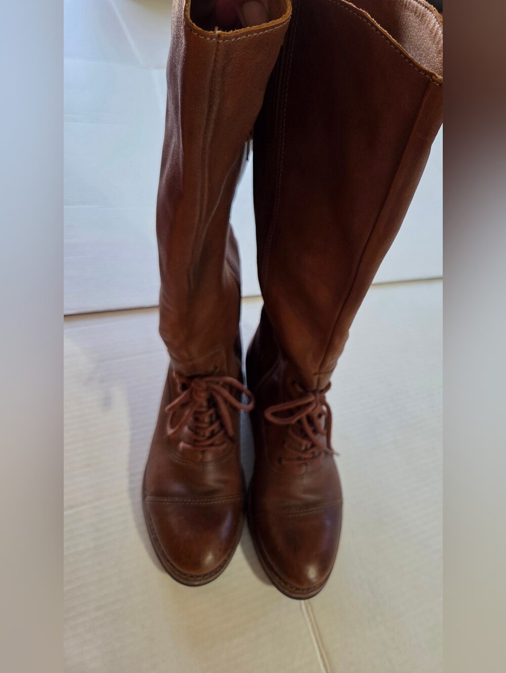 Women's Tall Lace-Up Brown Leather Boots